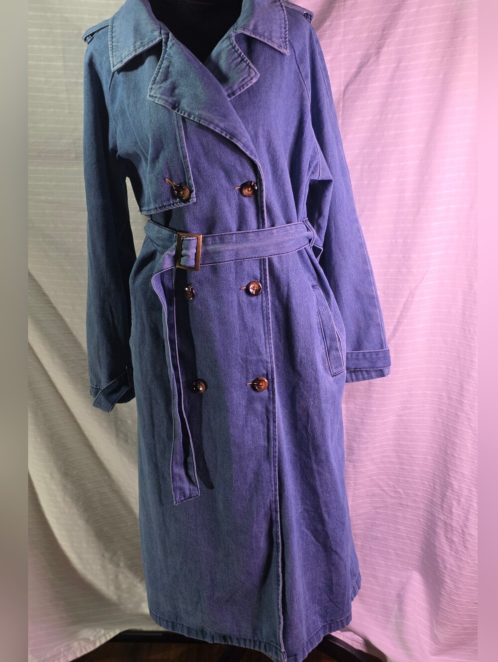 90s Denim Trench Coat with Belt - Med